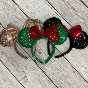 ❤️Authentic Disney Glittery Mouse Ear Headbands - Rose Gold, Green, Red, Black 🖤